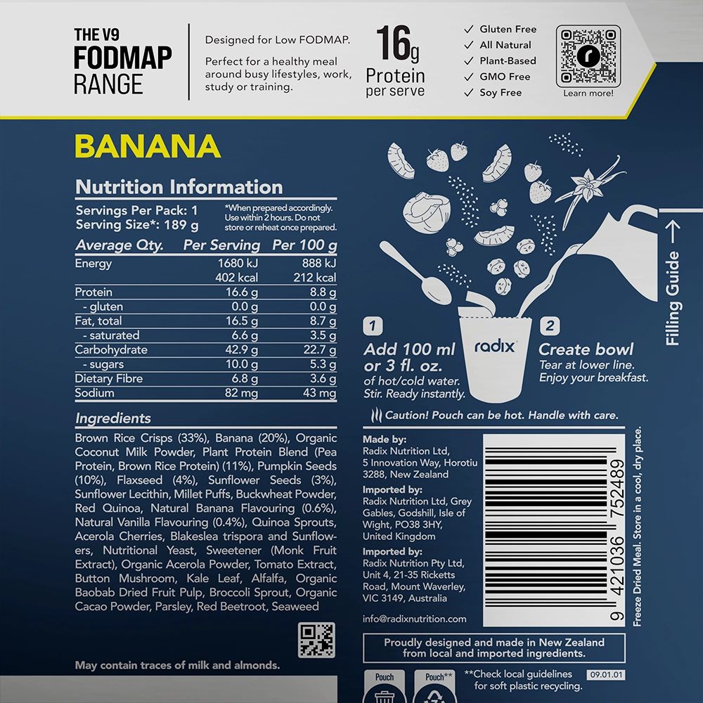 Radix Nutrition Ultra Breakfast Low FODMAP - Banana / 400 kcal (164g)