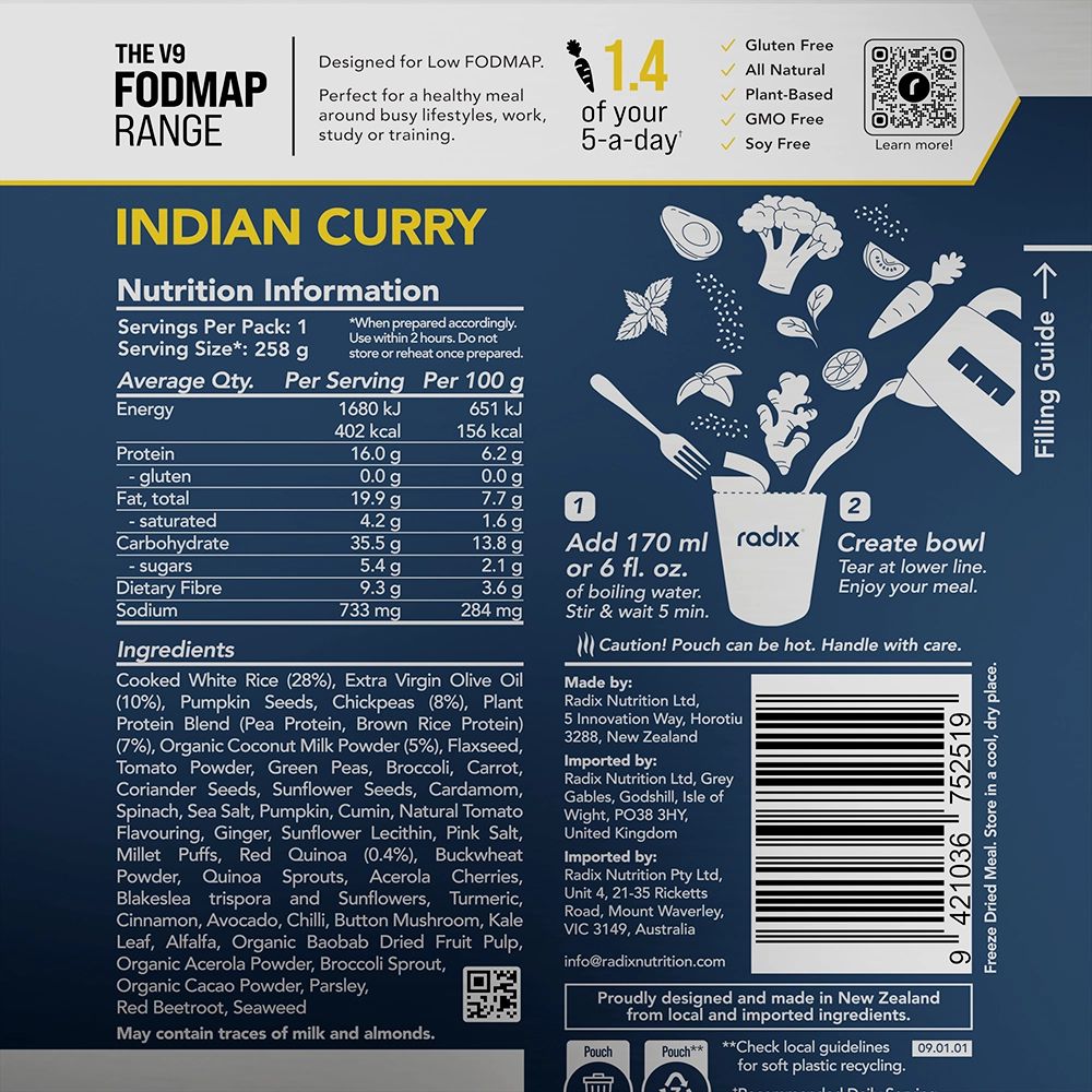 Radix Nutrition Original Meals v9.0 - Indian Curry / 400 kcal (1 serve - 254g)