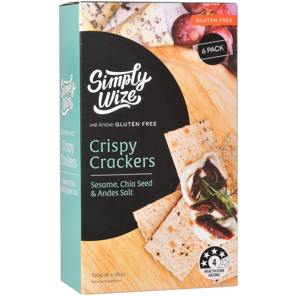 Simply Wize Crispy Crackers Sesame, Chia Seed & Andes Salt (150g)