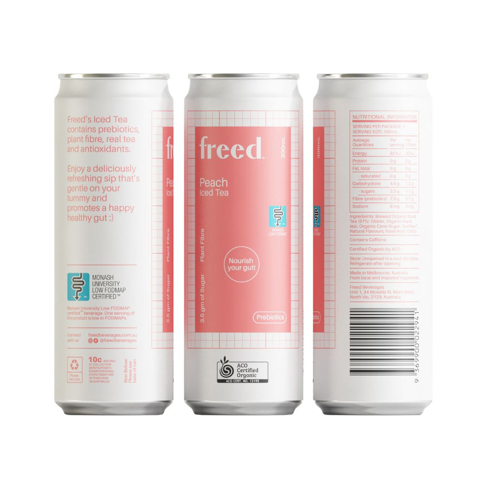 Freed Beverages Peach Iced Tea Monash University Low FODMAP Certifie