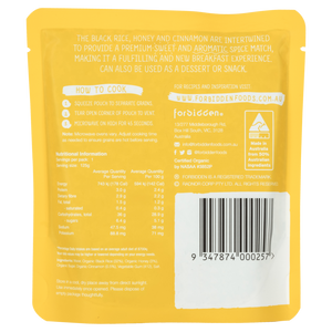 Forbidden Foods Brekky Rice - Black Rice, Honey & Cinnamon Organic Instant Rice Pudding (125g)
