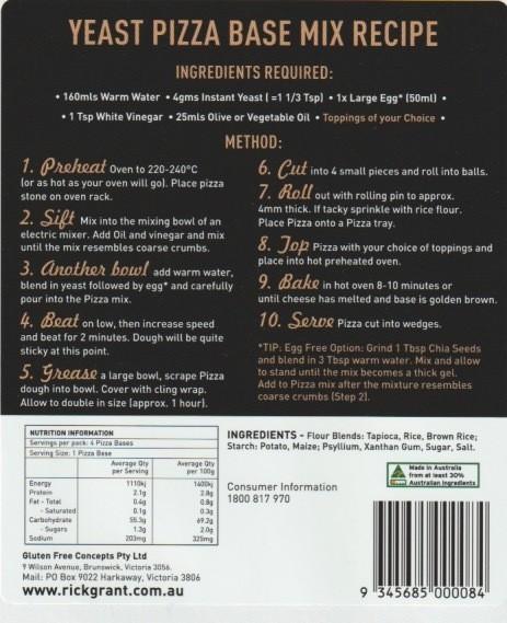 Rick Grant's Yeast Pizza Base Mix (200g)