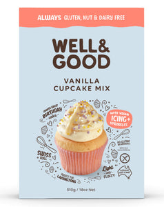 Well & Good Vanilla Cup Cake Mix + Frosting & Coloured Sprinkles (510g)