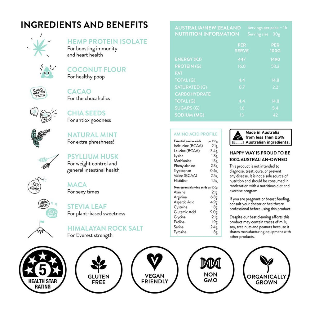 Happy Way Hemp Protein Powder Cacao Mint (500g)