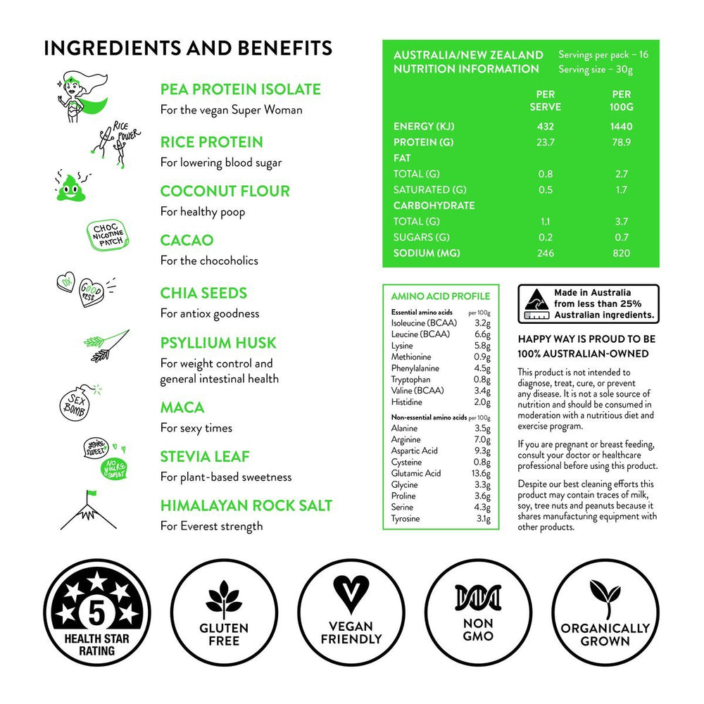 Happy Way Pea Protein Powder Chocolate (500g)