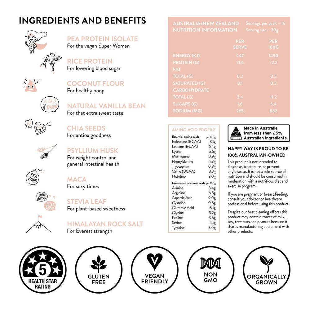 Happy Way Pea Protein Powder Vanilla (500g)