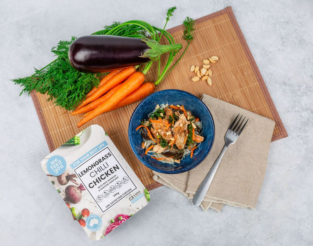 We Feed You Lemongrass Chilli Chicken with Rice Vermicelli Noodles & Roasted Eggplant (390g) - FROZEN PRODUCT - DELIVERY ONLY