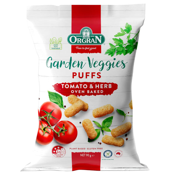 Orgran Garden Veggies Puffs - Tomato & Herb (90g) - BBD 03/02/23