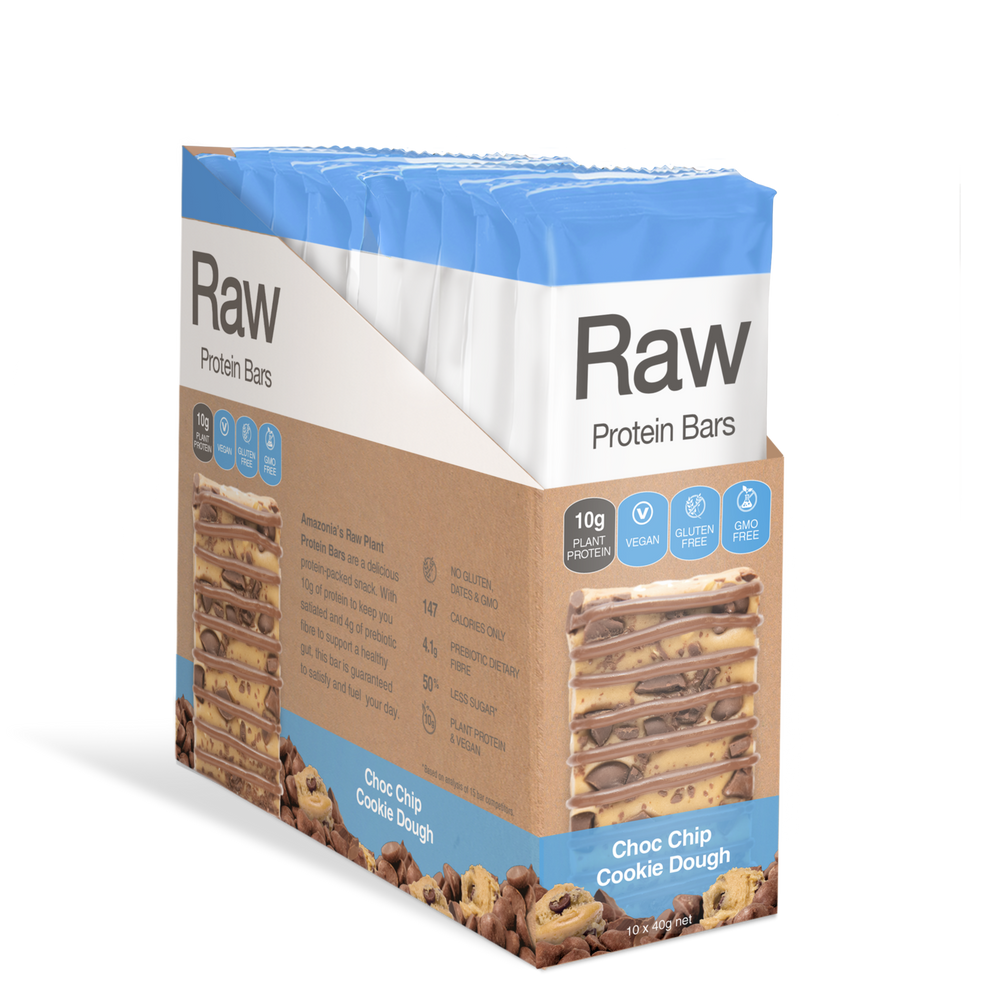 Amazonia Raw Protein Bars - Choc Chip Cookie Dough (10 x 45g)