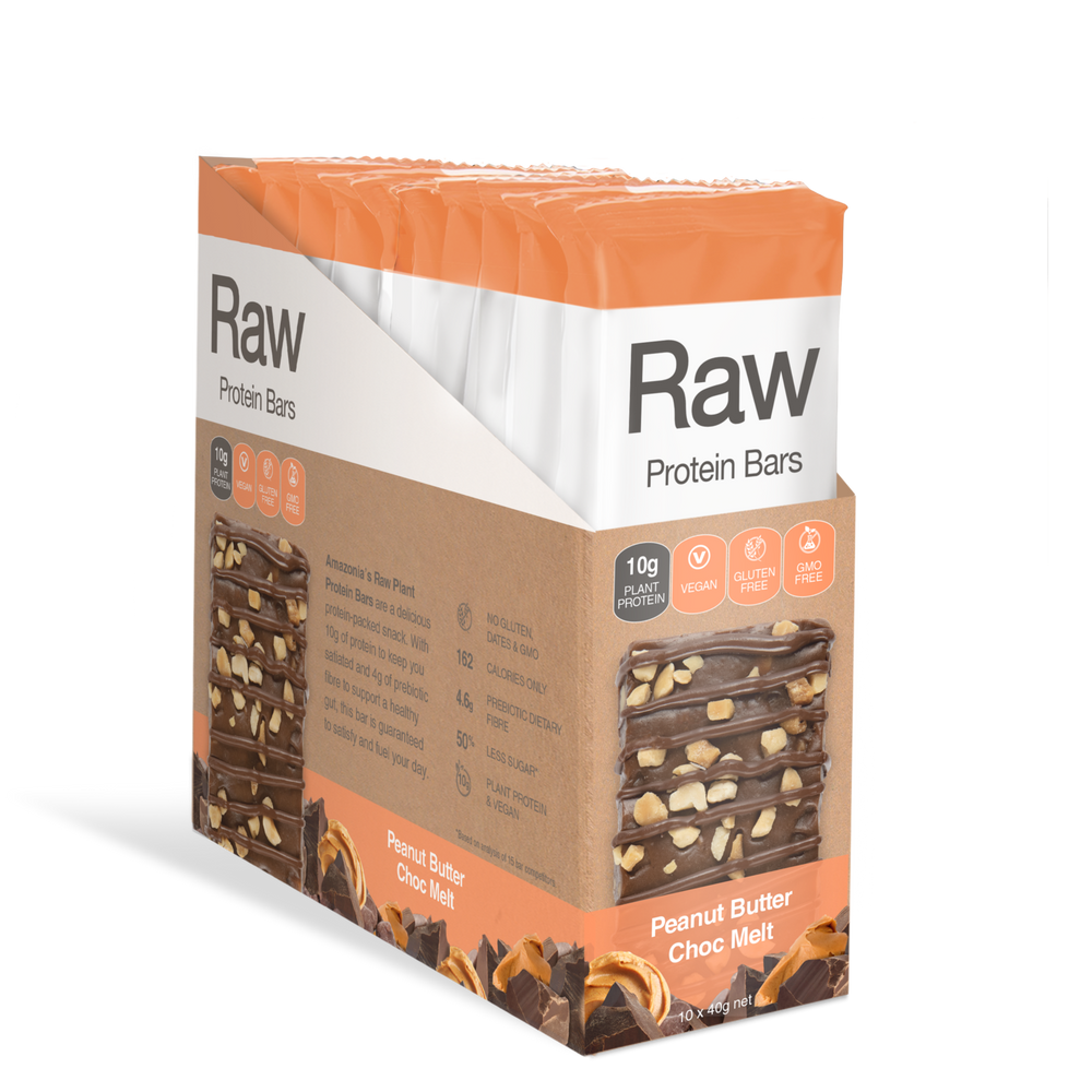 Amazonia Raw Protein Bars - Peanut Butter Choc Melt (10 x 40g)