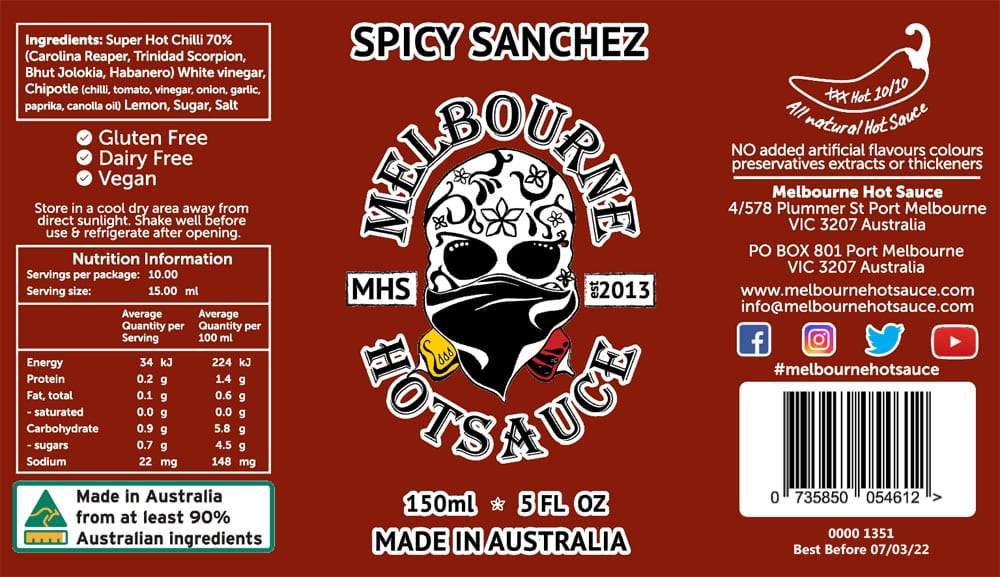 Melbourne Hot Sauce - Spicy Sanchez (150ml)