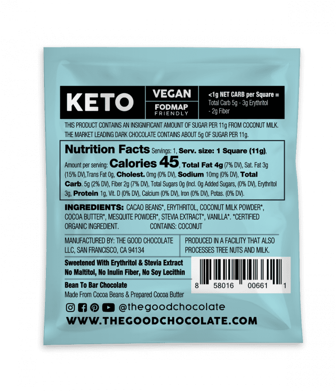 The Good Chocolate Coconut Milk Vegan Cacao Bar Square (11g)