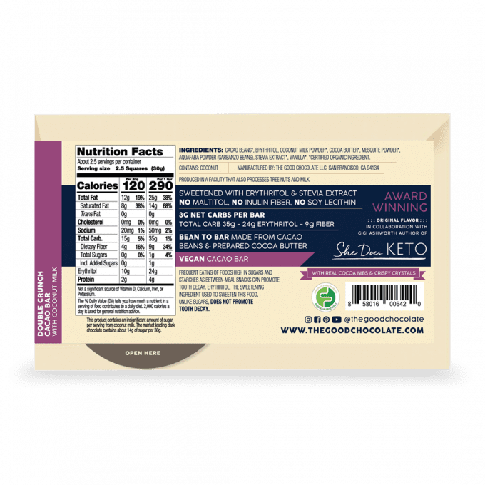 The Good Chocolate Double Crunch Coconut Milk Vegan Cacao Bar (70 g)