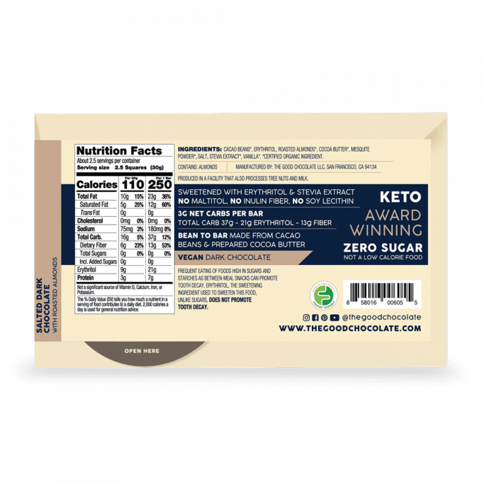 The Good Chocolate Dark Chocolate Salted Almond Bar (70 g)