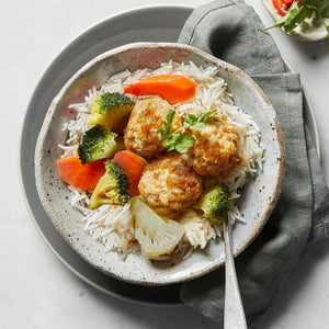 Dineamic Sweet Thai Chicken Meatballs with Rice & Steamed Vegetables (340g, 1 Serve) - FRESH PRODUCT, ONLINE ORDERS ONLY