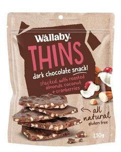 Wallaby Thins Dark Chocolate Almond Coconut & Cranberry (130g)
