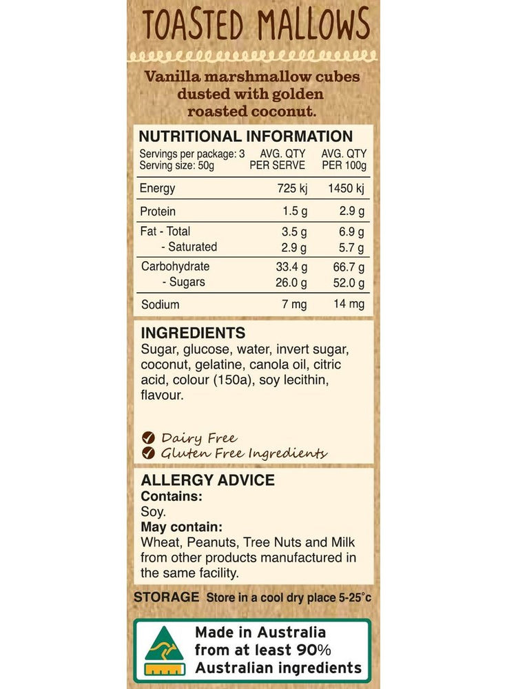 Kellys Candy Co Golden Roasted Coconut Toasted Mallows (140g)